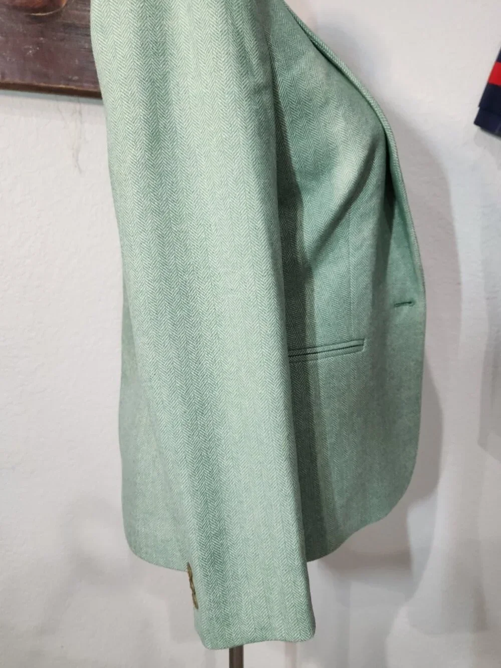 J crew Teal Herringbone wool blend Holland blazer button closure